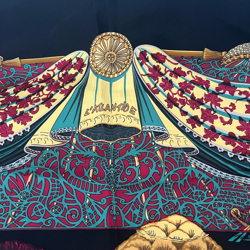 Hermes Carre L'Atlantide Atlantis Vintage 90cm Black Multicolor Silk Scarf